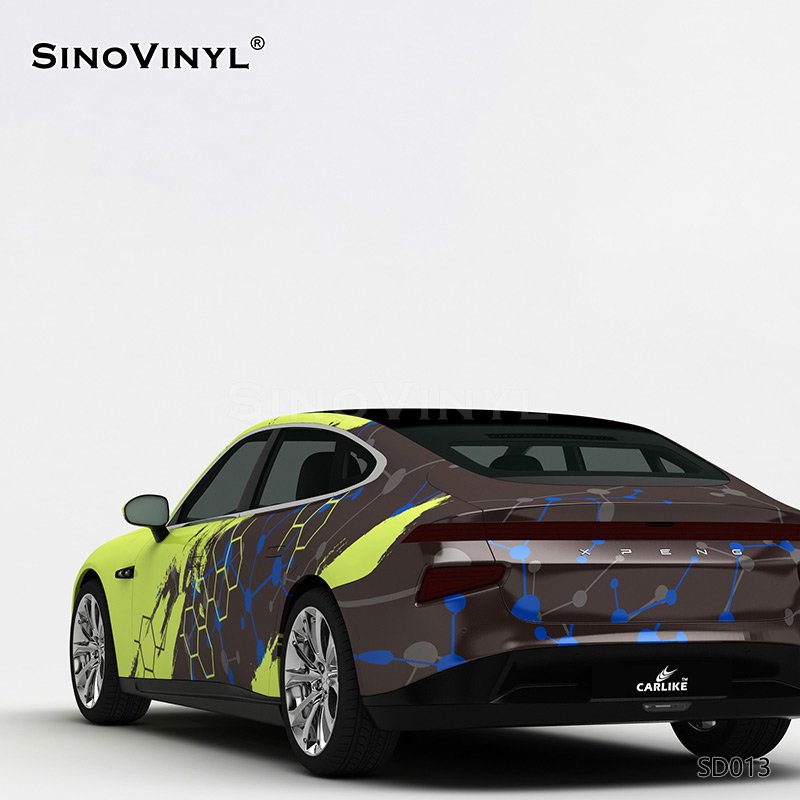 SD013 Green-grey Plaid Splashing Ink PVC Auto Film Car Wrapping Vinyl Sticker