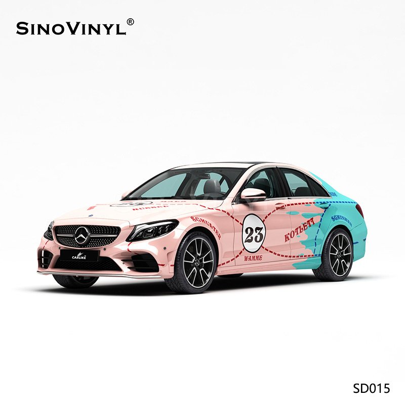 SD015 Blue And Pink Two-tone Pink Pig Printing PVC Film Adhesive Vinyl Wrap