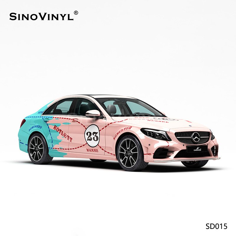 SD015 Blue And Pink Two-tone Pink Pig Printing PVC Film Adhesive Vinyl Wrap