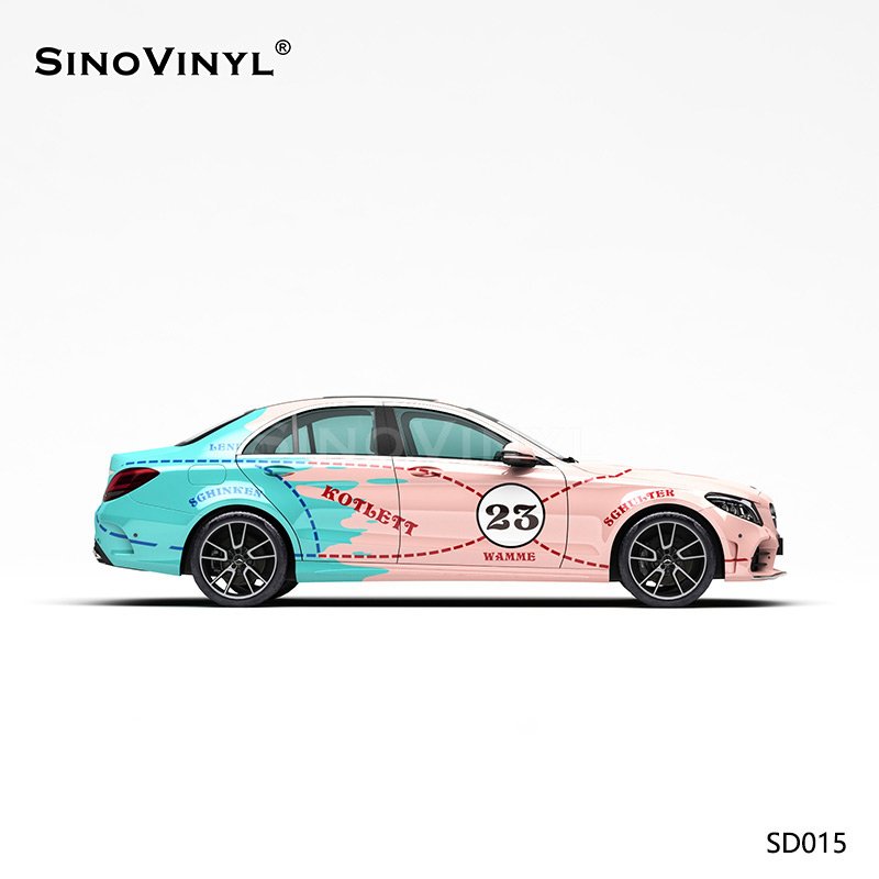 SD015 Blue And Pink Two-tone Pink Pig Printing PVC Film Adhesive Vinyl Wrap