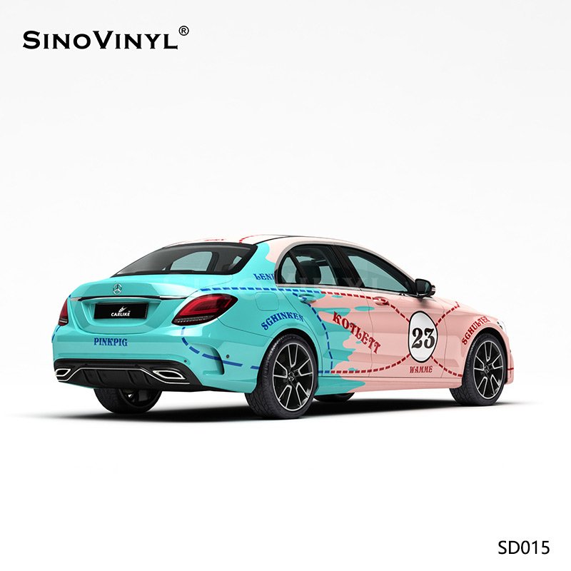 SD015 Blue And Pink Two-tone Pink Pig Printing PVC Film Adhesive Vinyl Wrap