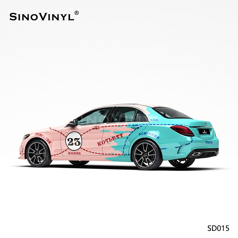 SD015 Blue And Pink Two-tone Pink Pig Printing PVC Film Adhesive Vinyl Wrap