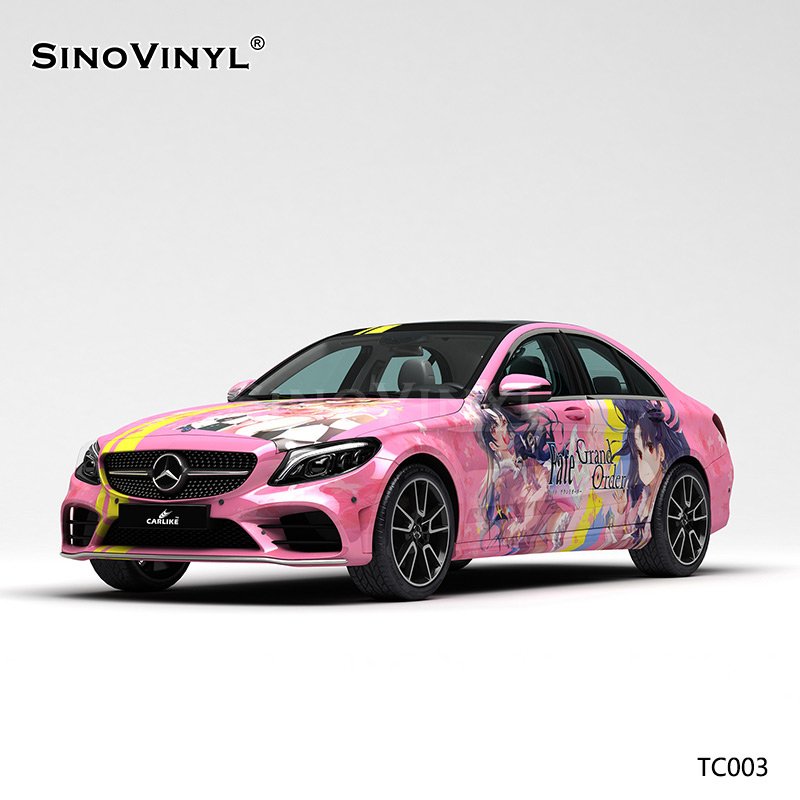TC003 Pink Cherry Blossom Girl Self Adhesive Sticker Customized Car Film Wrap