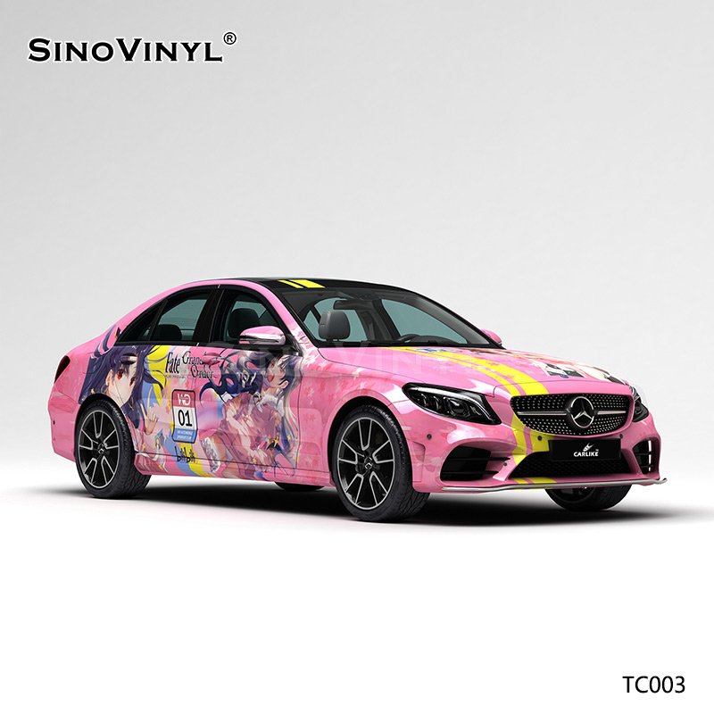 TC003 Pink Cherry Blossom Girl Self Adhesive Sticker Customized Car Film Wrap