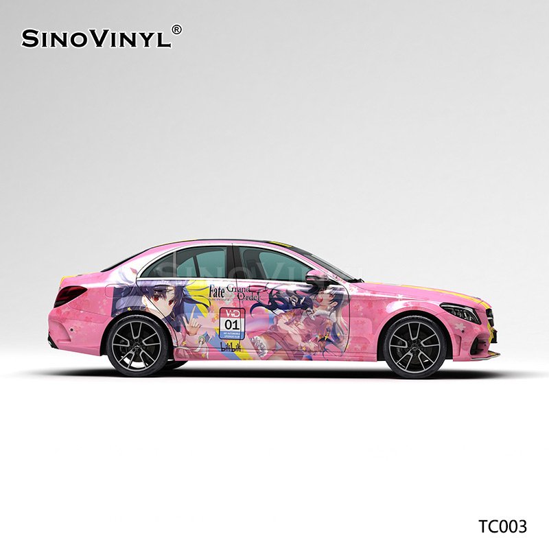 TC003 Pink Cherry Blossom Girl Self Adhesive Sticker Customized Car Film Wrap
