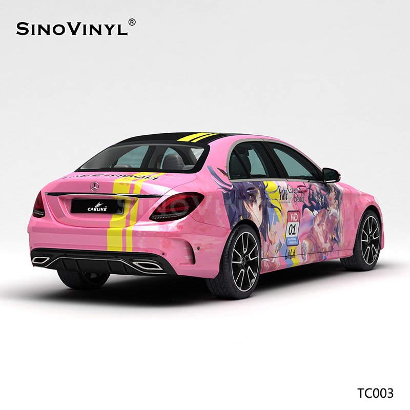 TC003 Pink Cherry Blossom Girl Self Adhesive Sticker Customized Car Film Wrap