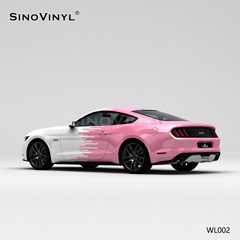 WL002 White Pink Lines Vehicle Sticker Printing Customized Car Vinyl Wrap