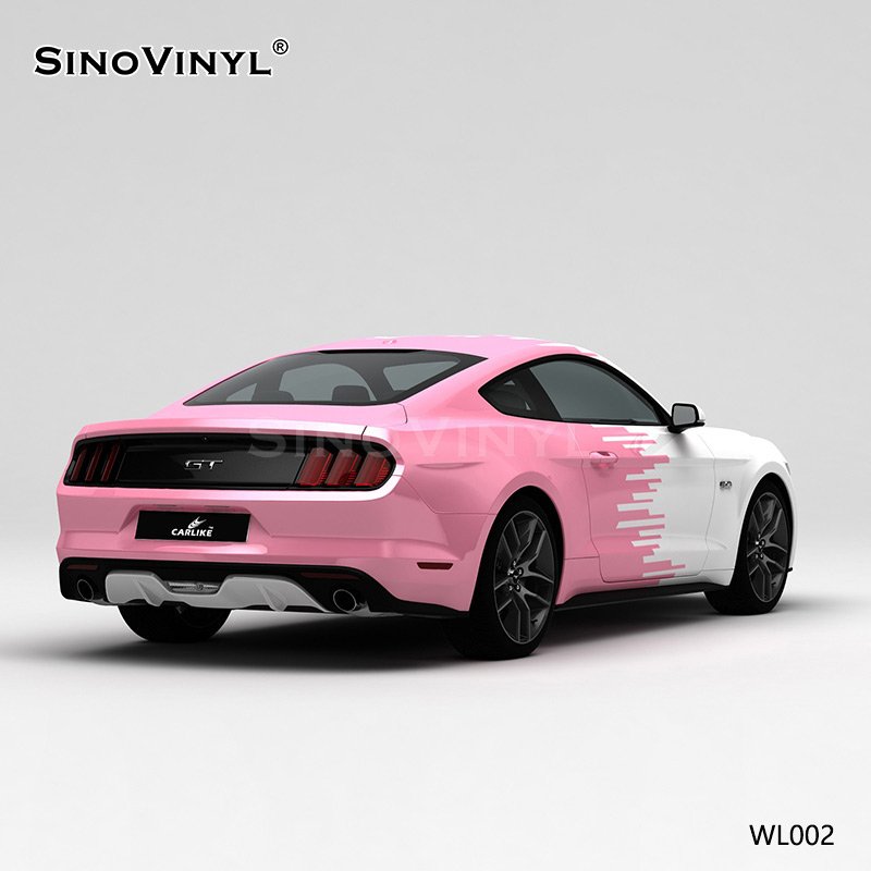 WL002 White Pink Lines Vehicle Sticker Printing Customized Car Vinyl Wrap