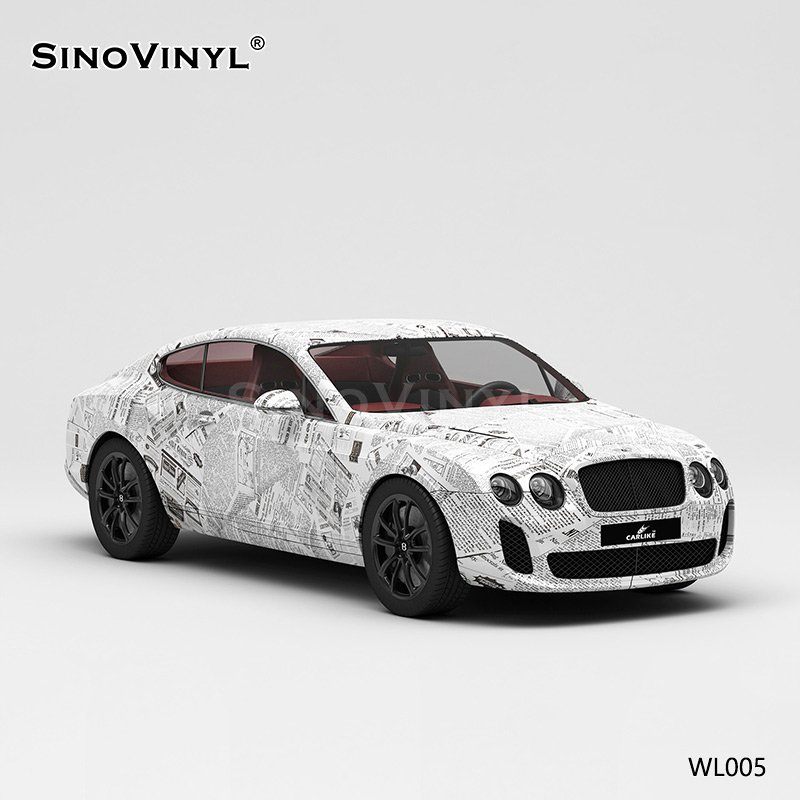 WL005 Newspaper Painting Self Adhesive Vinyl Customized Car Vinyl Wrap