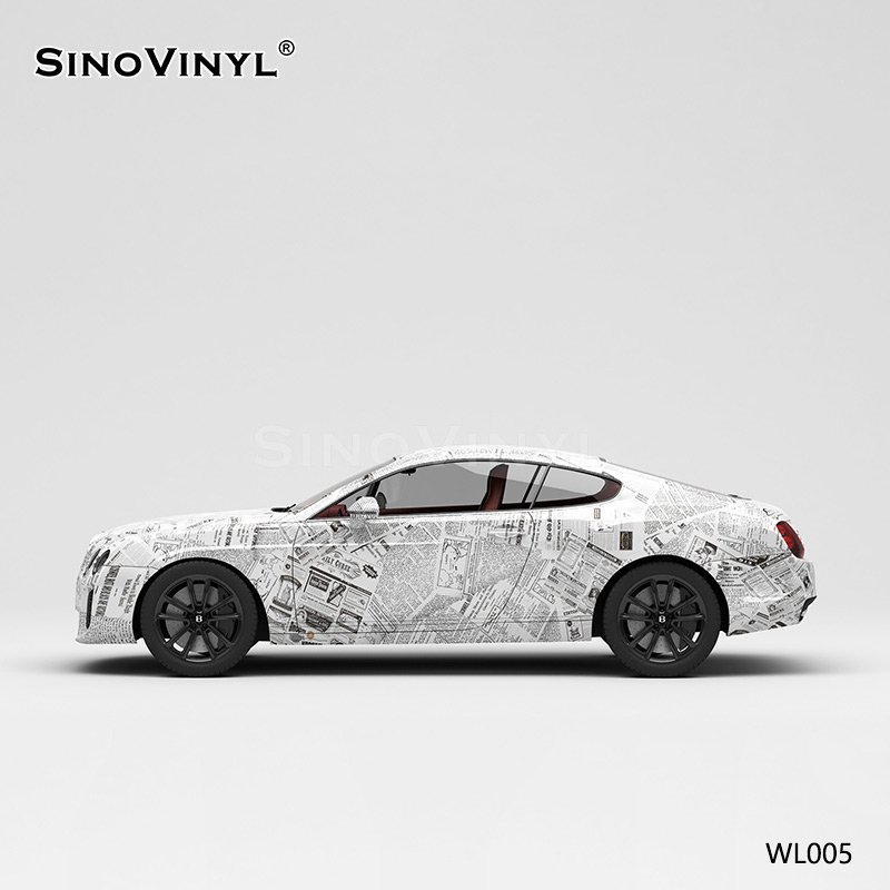 WL005 Newspaper Painting Self Adhesive Vinyl Customized Car Vinyl Wrap