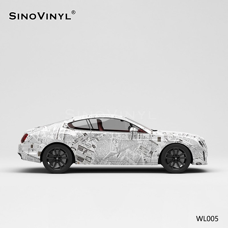 WL005 Newspaper Painting Self Adhesive Vinyl Customized Car Vinyl Wrap
