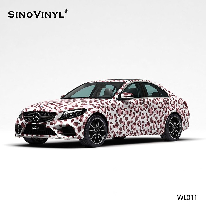 WL011 Pink leopard Print On White PVC Vinyl Roll Customized Wrapping Vinyl Cars