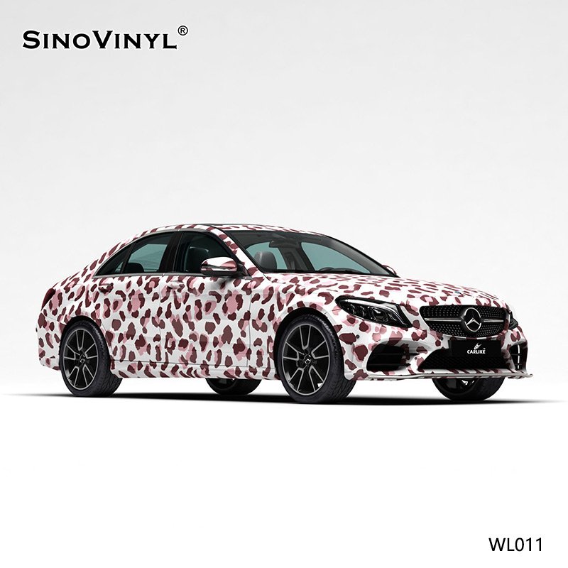 WL011 Pink leopard Print On White PVC Vinyl Roll Customized Wrapping Vinyl Cars