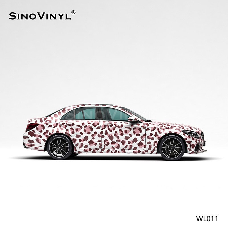 WL011 Pink leopard Print On White PVC Vinyl Roll Customized Wrapping Vinyl Cars