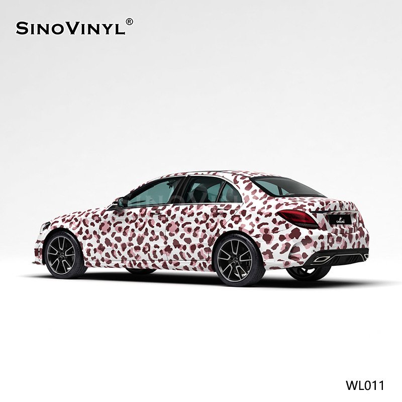 WL011 Pink leopard Print On White PVC Vinyl Roll Customized Wrapping Vinyl Cars