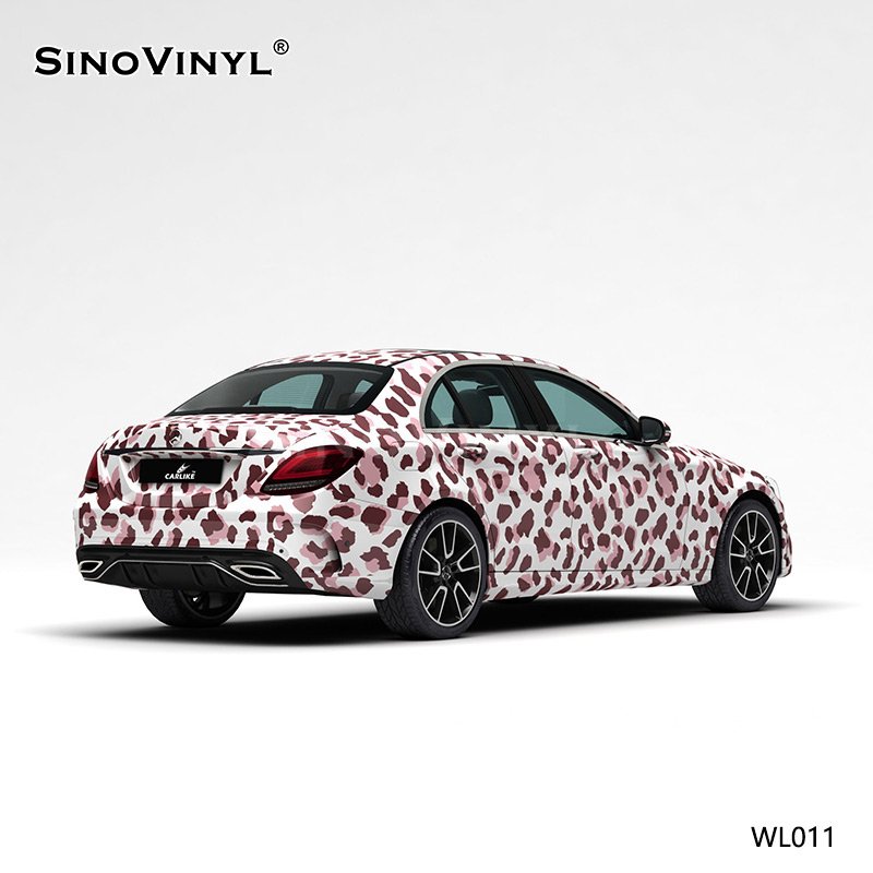 WL011 Pink leopard Print On White PVC Vinyl Roll Customized Wrapping Vinyl Cars