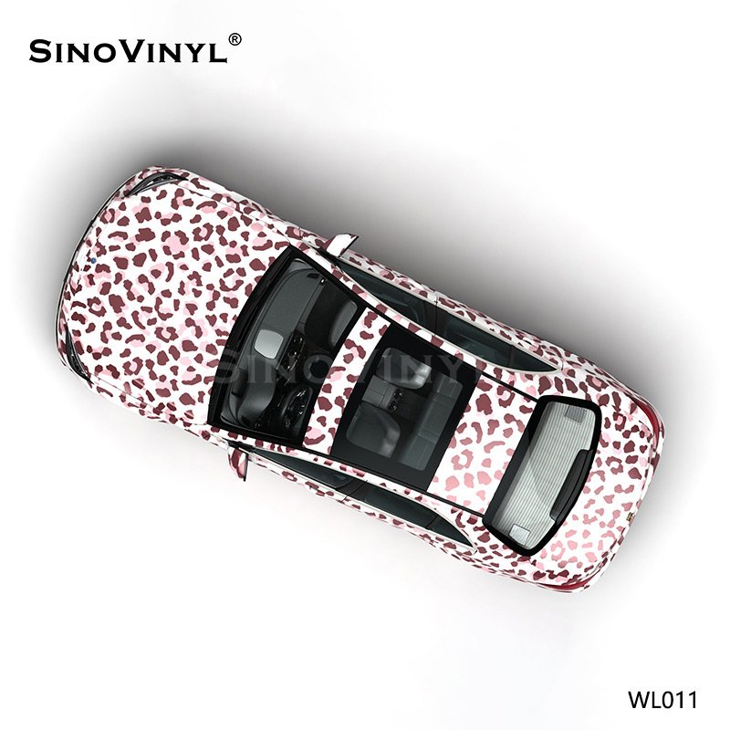 WL011 Pink leopard Print On White PVC Vinyl Roll Customized Wrapping Vinyl Cars