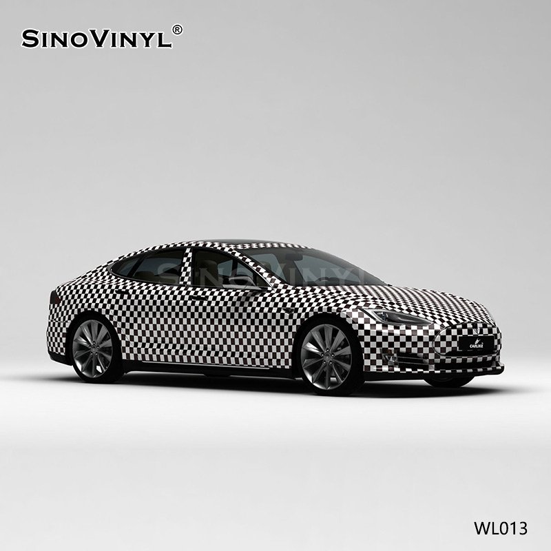 WL013 Black And White Plaid Car Color Change Film Customized PVC Vinyl Film