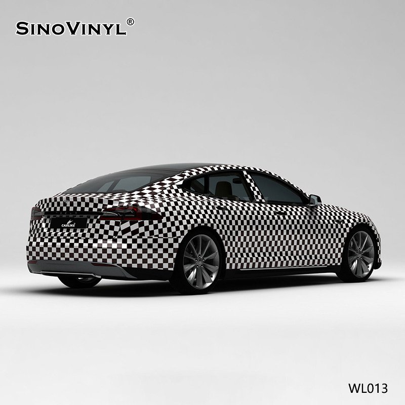WL013 Black And White Plaid Car Color Change Film Customized PVC Vinyl Film