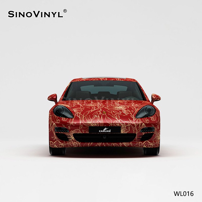 WL016 Red Gold Flower Vinyl Wrap Rolls For Car Custominzed Automotive Sticker
