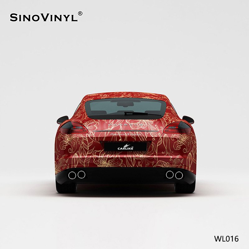 WL016 Red Gold Flower Vinyl Wrap Rolls For Car Custominzed Automotive Sticker