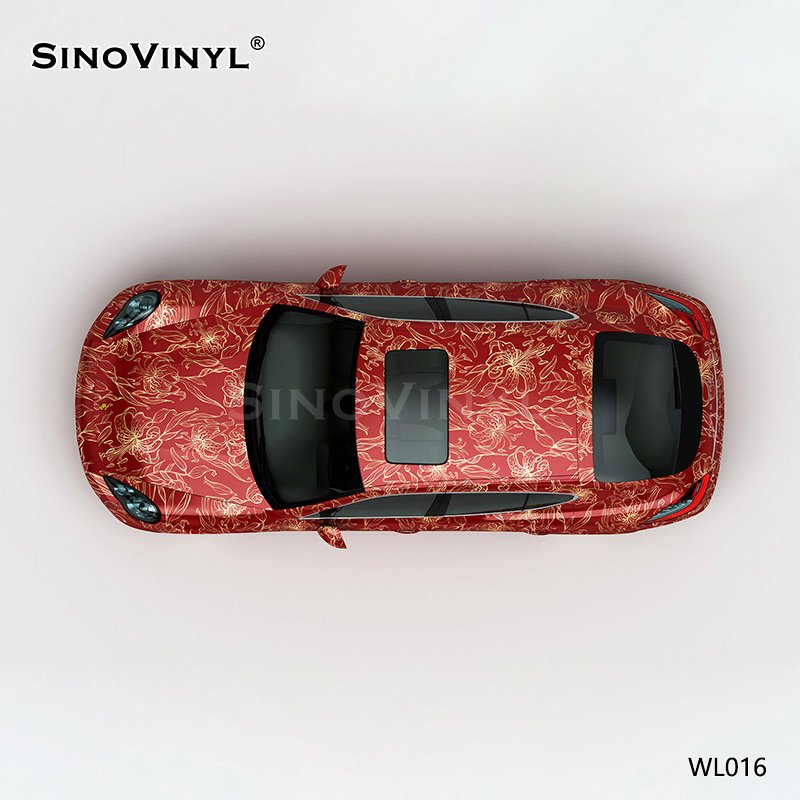 WL016 Red Gold Flower Vinyl Wrap Rolls For Car Custominzed Automotive Sticker