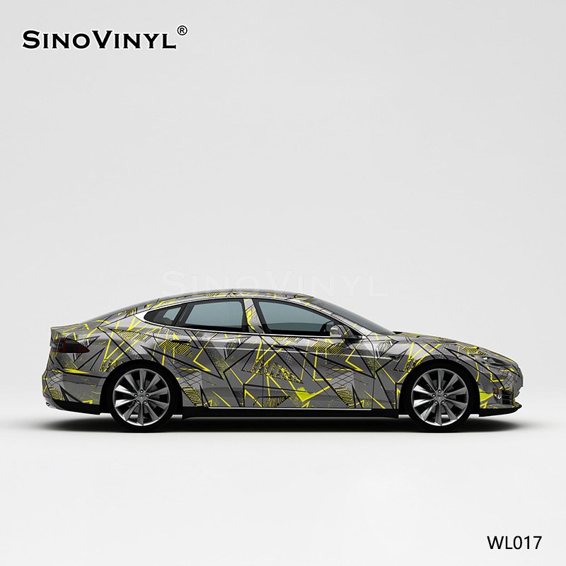 WL017 Black And Yellow Lines On A Gray Background Car Color Change Paper