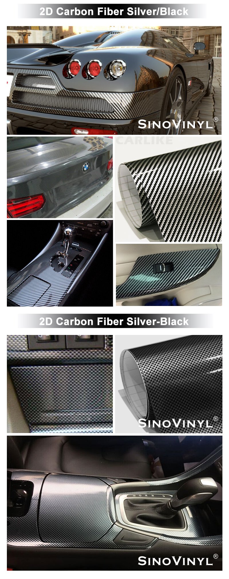 Wholesale Auto Decoration 2D Black Car Wrap Carbon Fiber Sticker Vinyl Film
