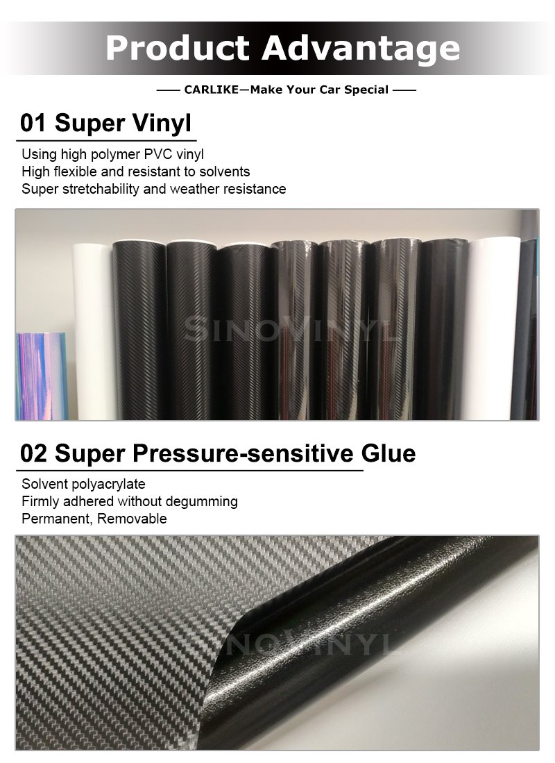 Air Bubble Free Glossy 4D Black Car Wrap Carbon Fiber Sticker Vinyl Film
