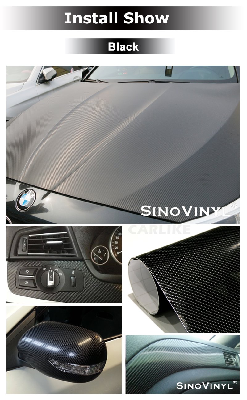 Air Bubble Free Glossy 4D Black Car Wrap Carbon Fiber Sticker Vinyl Film